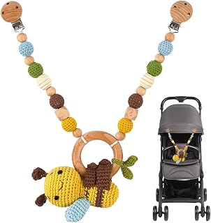 Kinderwagenkette Holz gehäkelt, Biene