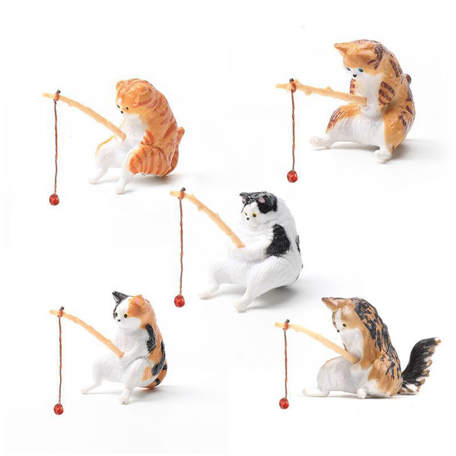 LIBOOI 5pcs Fish Tank Cat Statue Decorations Fish Tank Personalized Ornament Cat Fishing Vivid Shape Resin Figurines Cute Fishing Cat Decor Household Aquarium Supply Ornament Fishing Kitten Fish Tank