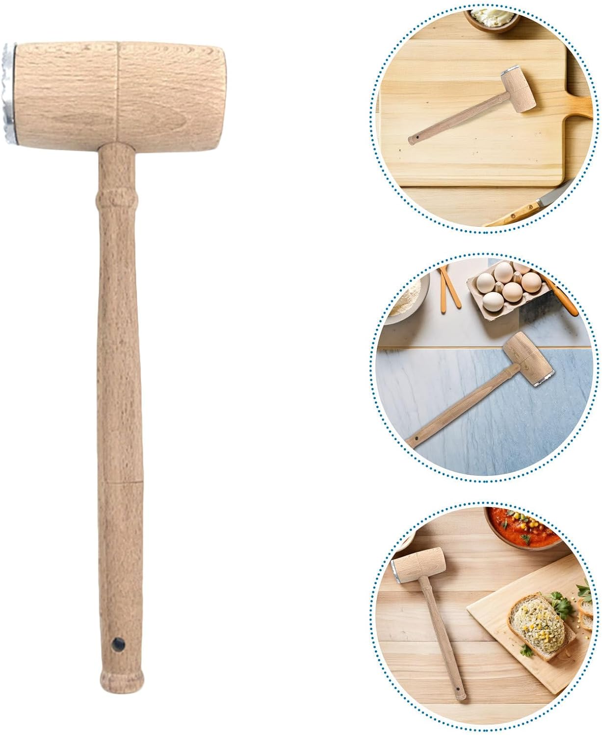 Meat Tenderizer Hammer Dual-sided Steak Pounder Beechwood Handle Kitchen Meat Smasher for Beef Chicken Pork Home Cooking Tool for Tenderizing