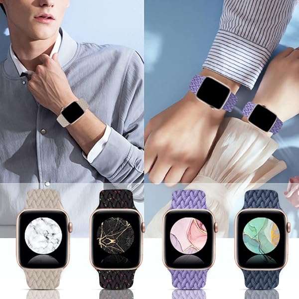 コンパチブル apple watch バンド ブレイデッドソロループ 柔らかいシリコーン糸混紡リサイクルヤーン素材 ステンレス留め具 apple watch ultra3/ultra2/ultra/10/9/8/7/6/5/4/3/2/1/SE対応 通気性 38mm/40mm/41mm 42mm/44mm/45mm/46mm/49mm スポーツバンド - 5