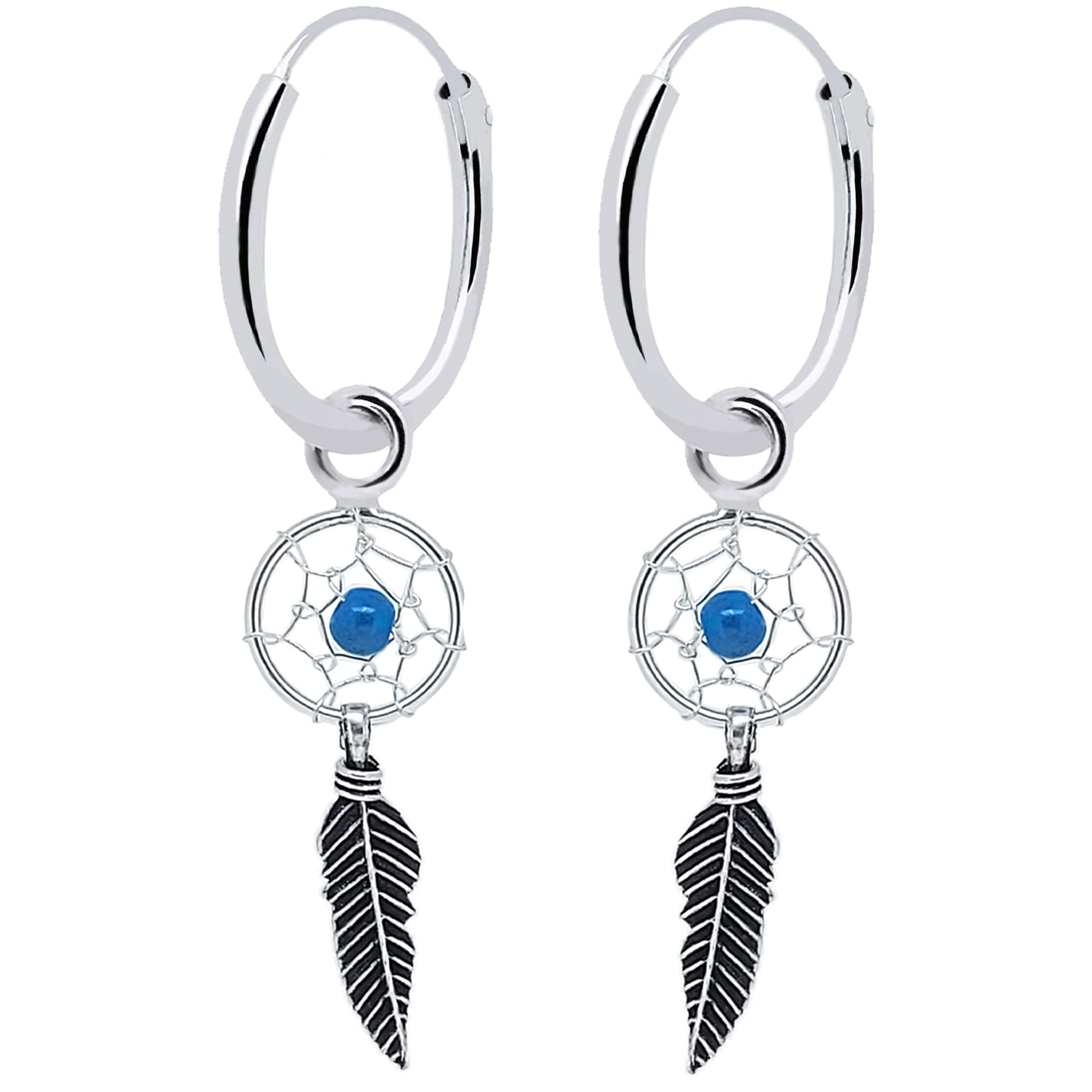 ENTREPLATA Pendientes Atrapasueños Plata de Ley 925. Originales Aros de Plata con Colgante. Criollas Para Mujer Chica Joven Niña. Aretes con Atrapasueños