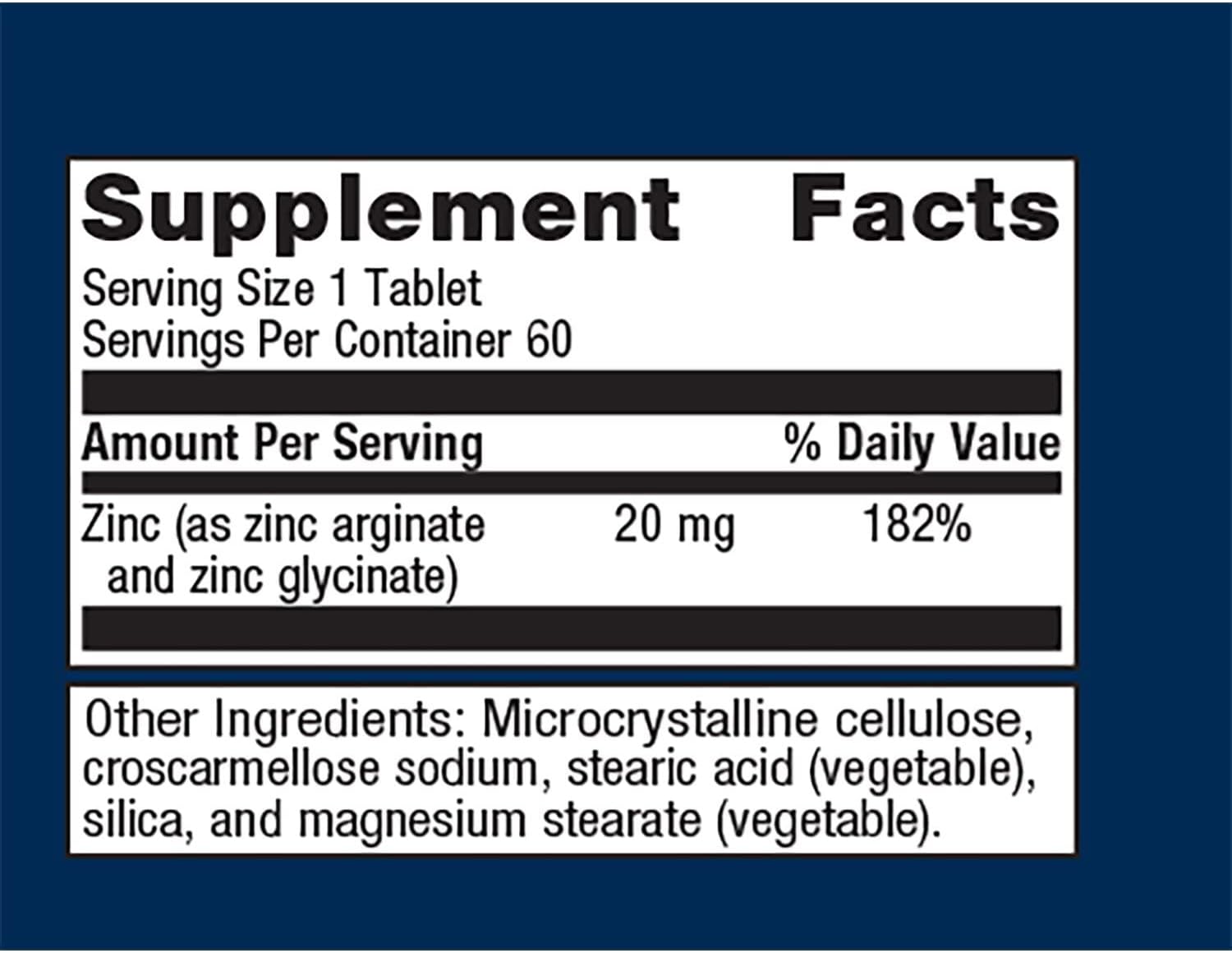 Metagenics Zinc AG, Highly Absorbable GI Friendly 20 mg Zinc Arginate and Zinc Glycinate Supplement - 60 Tablets