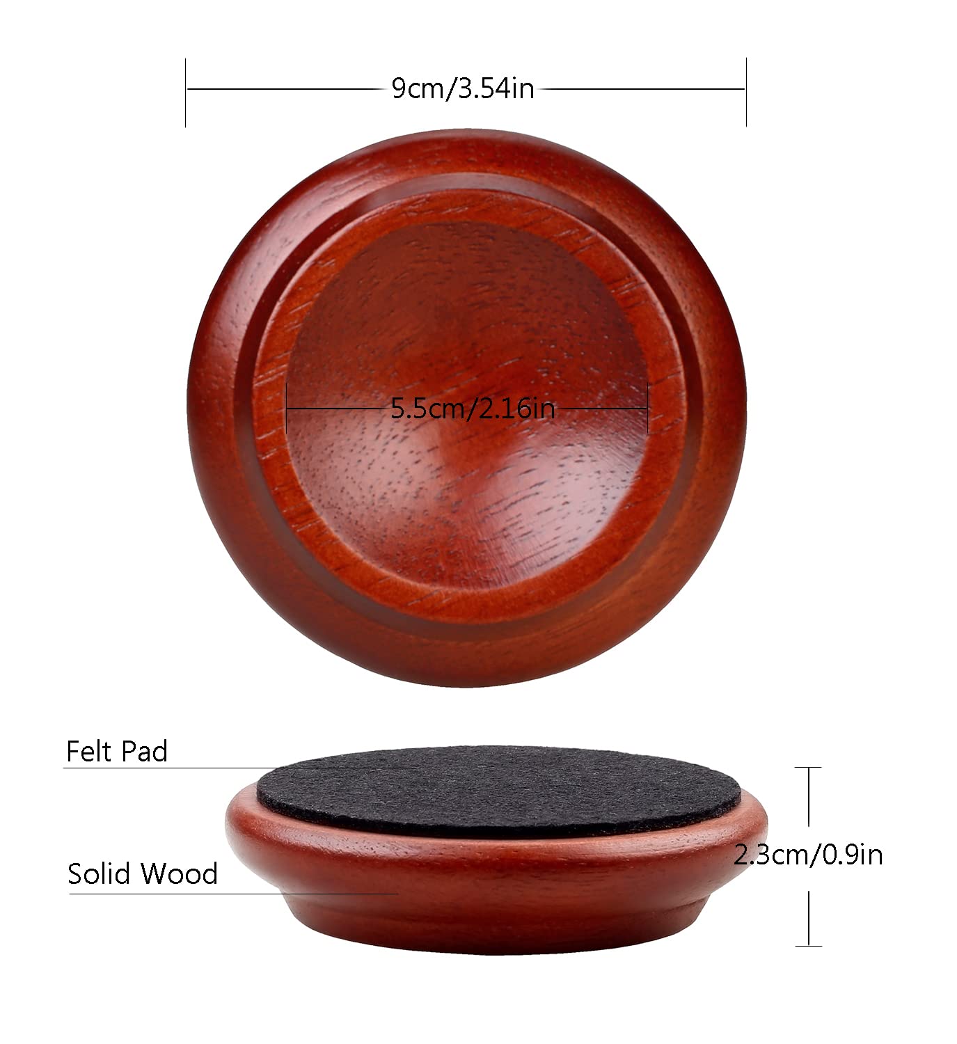 4 tazas verticales de madera maciza para piano, tazas para muebles, sofás, camas, sillas, almohadillas de fieltro antideslizantes y antiruido, para protectores de suelo de madera dura, color negro