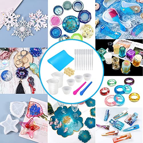 Image of HASTHIP 29 PCS Silicone Resin Measuring Cups Kit with Mixing Bowl, Resin Mixing Cups, Silicone Mold Workbenches Beaker Drilling Bits Sticks Cup Dispenser