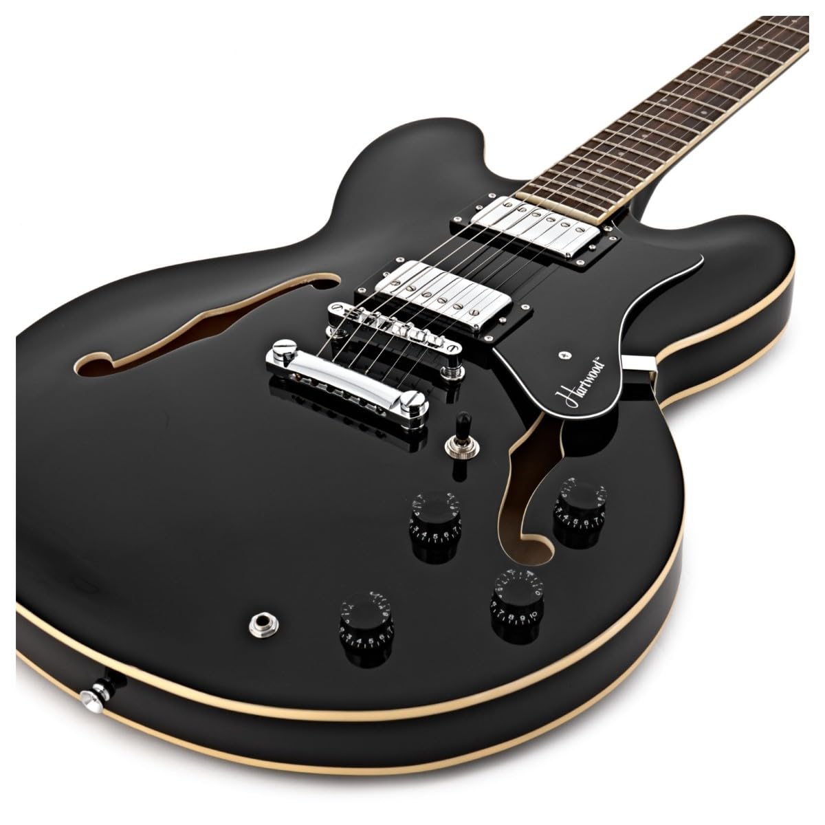Hartwood Chitarra semi-acustica Revival e custodia rigida, Jet Nero | Include Custodia Rigida, Ponticello Fisso per Accordatura Stabile e Sustain, Corpo Semi-Cavo in Tiglio, Jet Black
