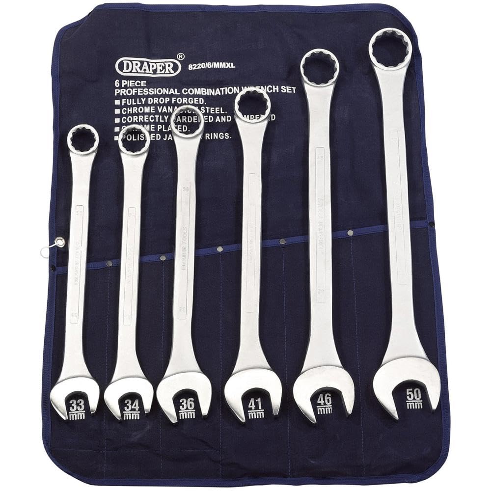 Draper 31167 Heavy Duty długi wzór metryczny zestaw kluczy płasko-oczkowych, 6 sztuk