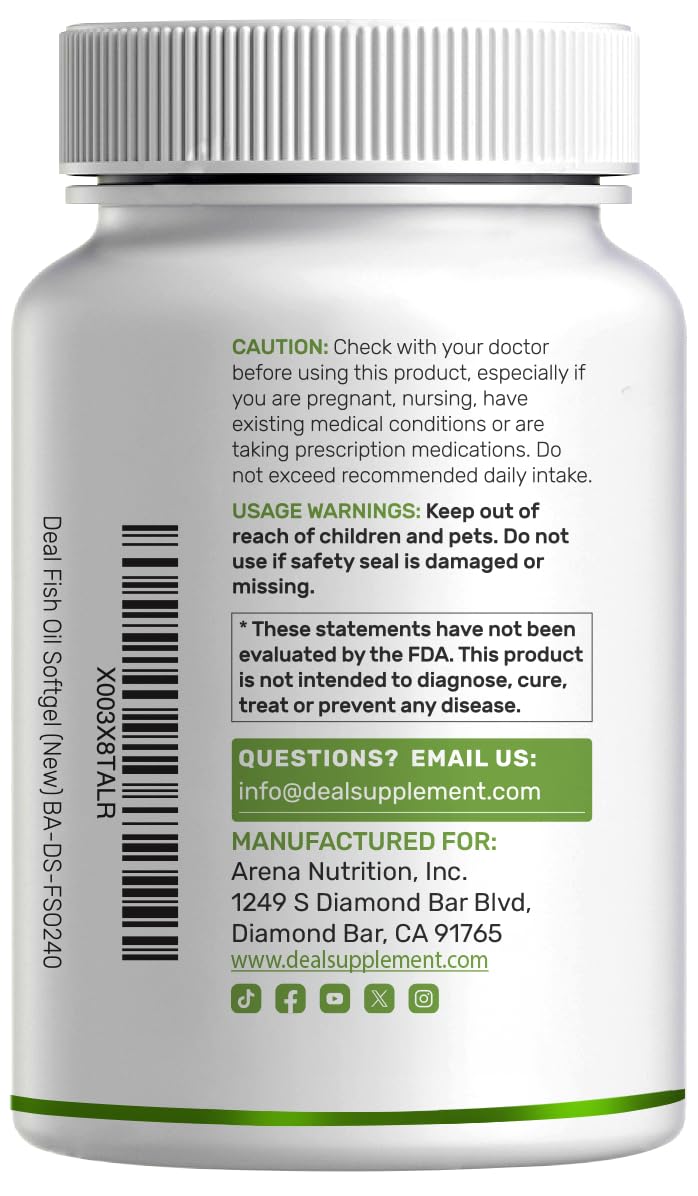 DEAL SUPPLEMENT Omega 3 Fish Oil Supplements, 3,000mg Per Serving, 240 Softgels – EPA 1,200mg + DHA 900mg – Burpless Pills, Lemon Flavored, Wild Caught – Brain & Heart Support – Mercury Free, Non-GMO — Amazon image 8