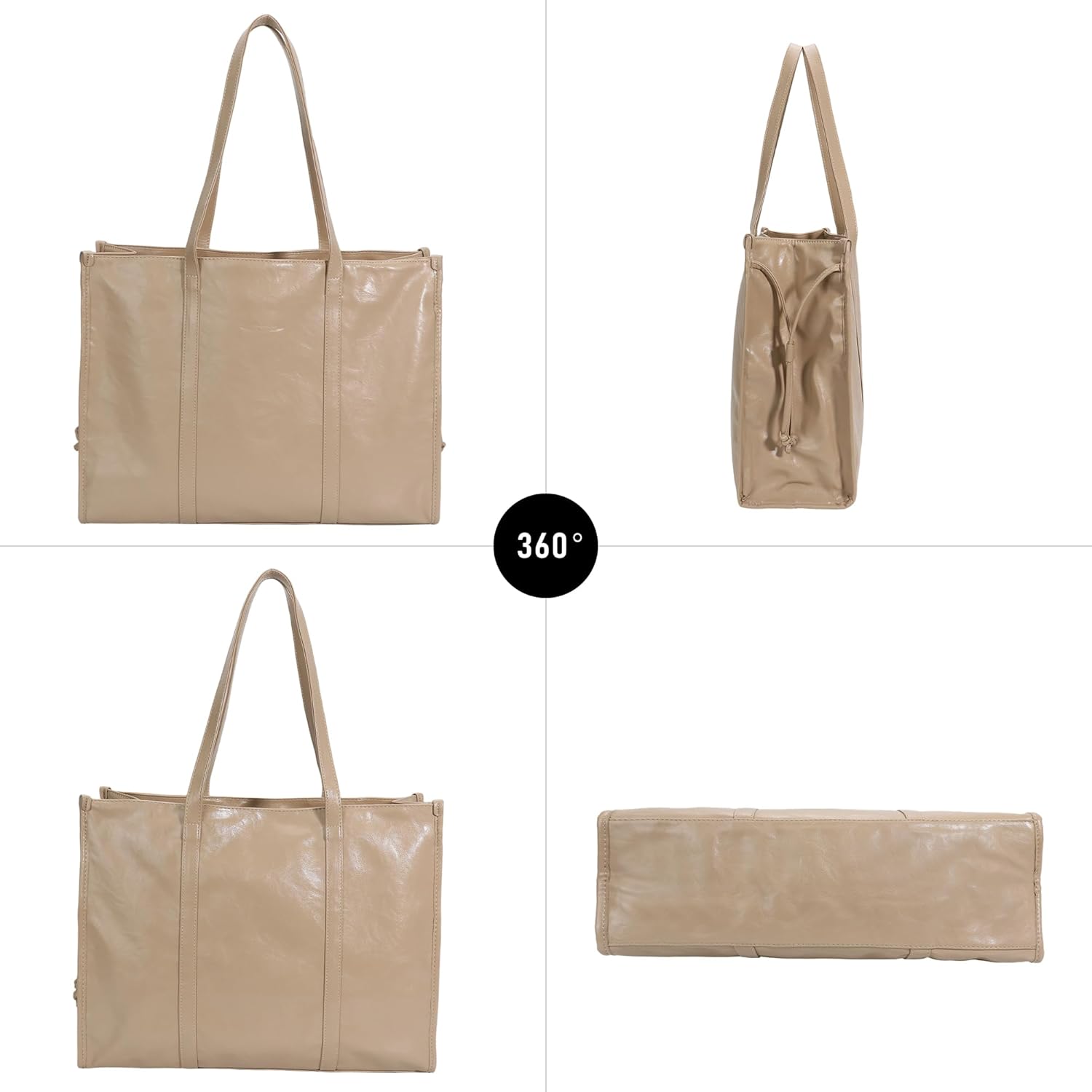 Chinllo Tote Bags for Women Large PU Leather Drawstring Weekend Shopper Handbags Travel Purse