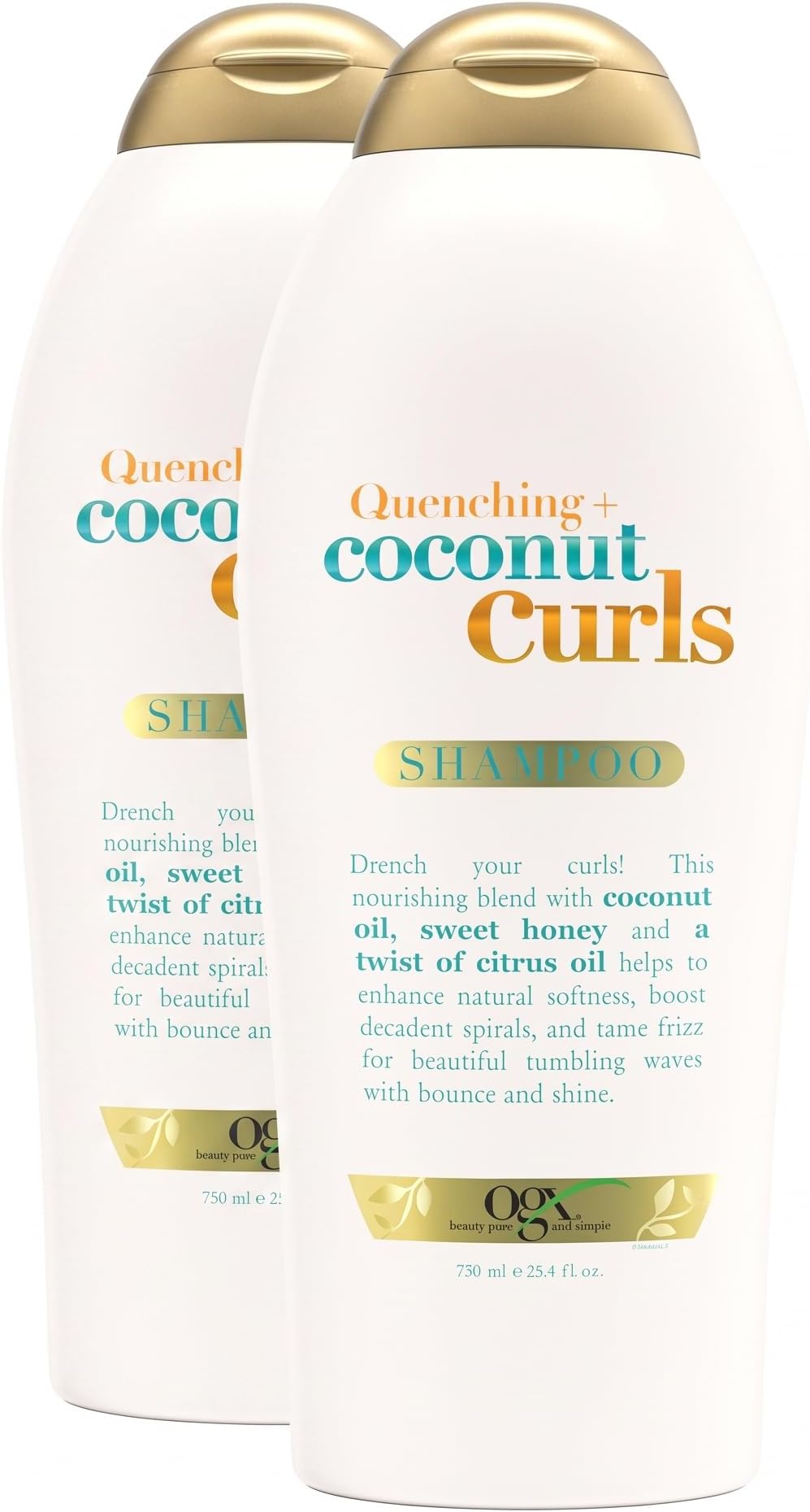OGX Quenching + Coconut Curls, Moisturizing Shampoo for Curly Hair, Detangling, Curl Enhancing, 25.4 fl oz (Pack of 2)