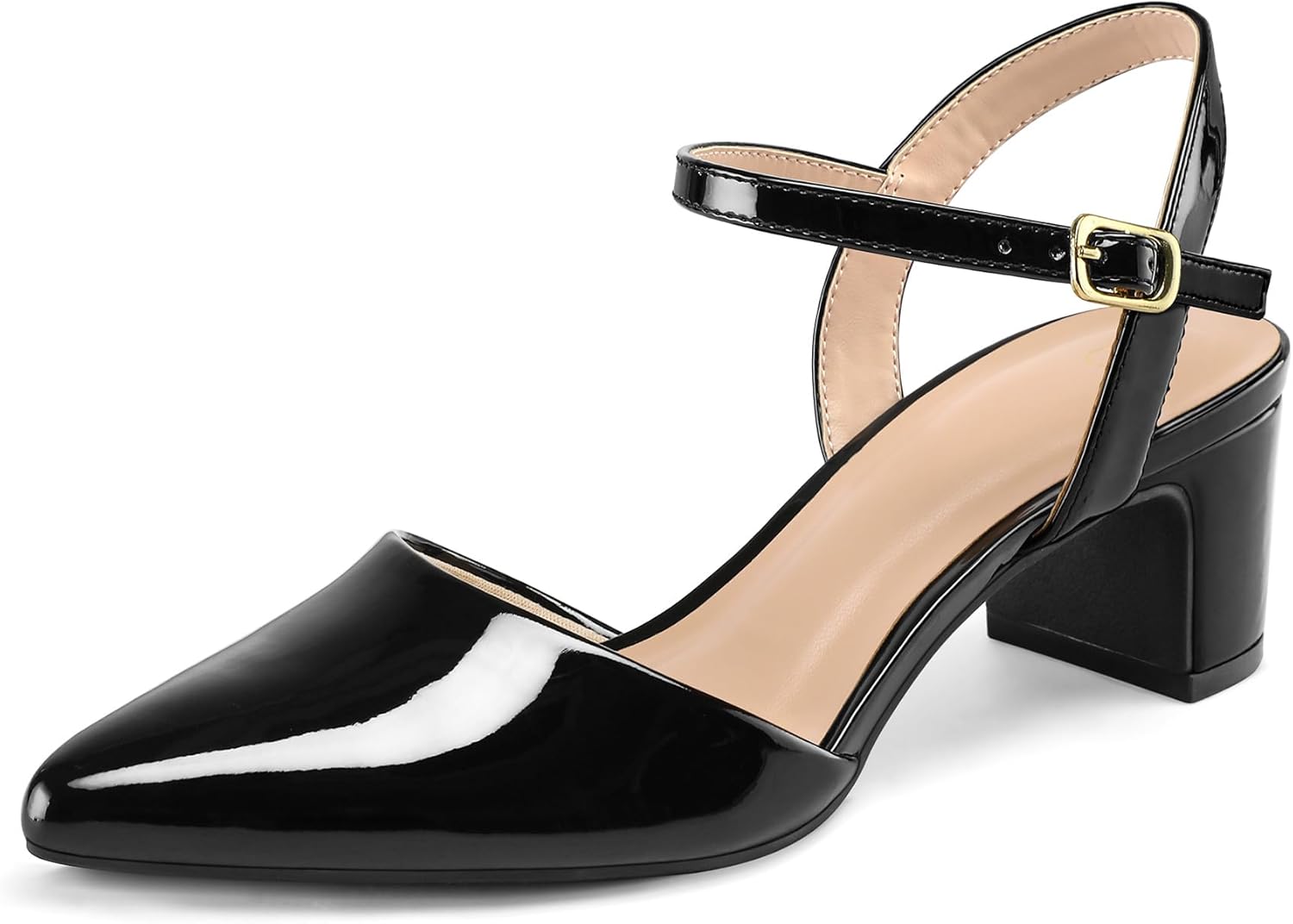 size 11 mysoft Women's Pumps 2 Inch Chunky Block Heel Pointed Toe Ankle Strap Slingback Wedding Party Dress Shoes