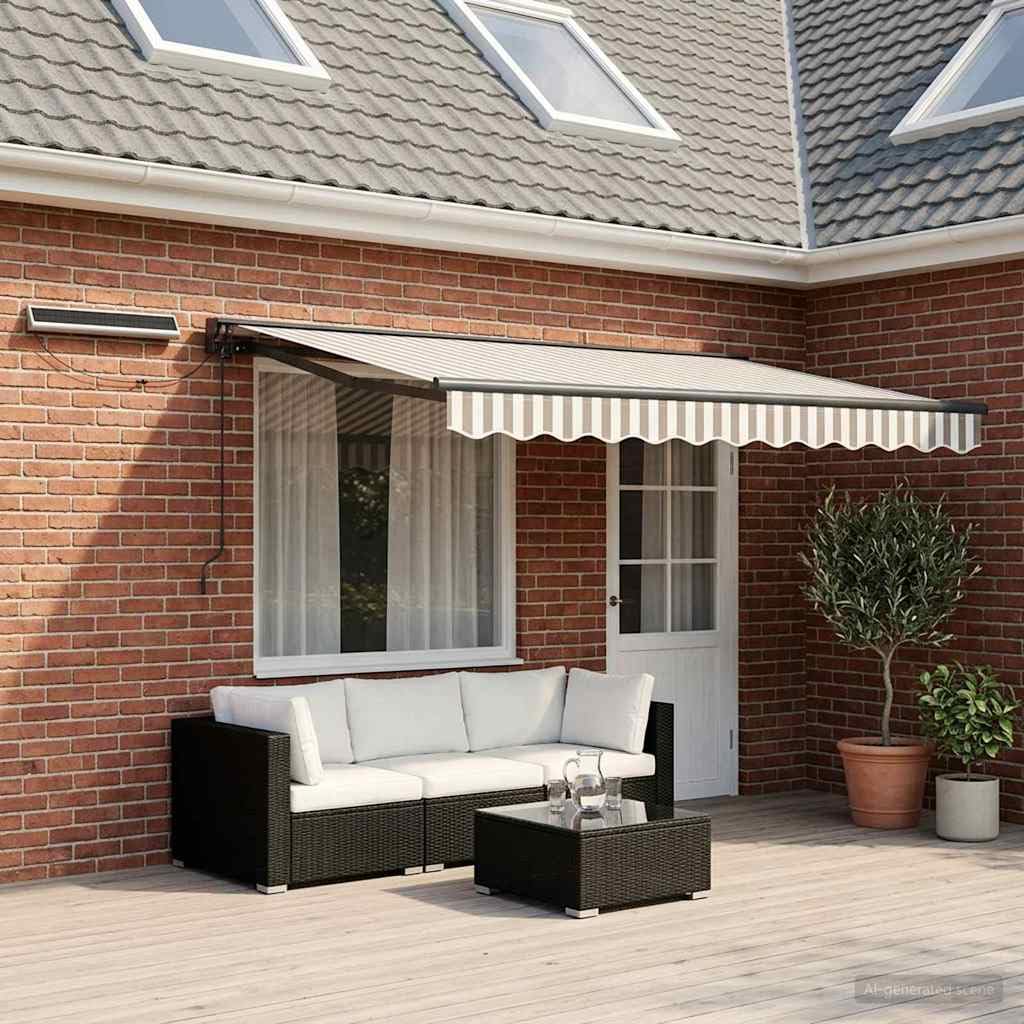 Tenda da sole elettrica estensibile, 4,5 x 3 m, colore grigio chiaro e bianco, con telaio in alluminio, design semi-cassetta, telecomando, protezione UV, resistente alle intemperie, ideale