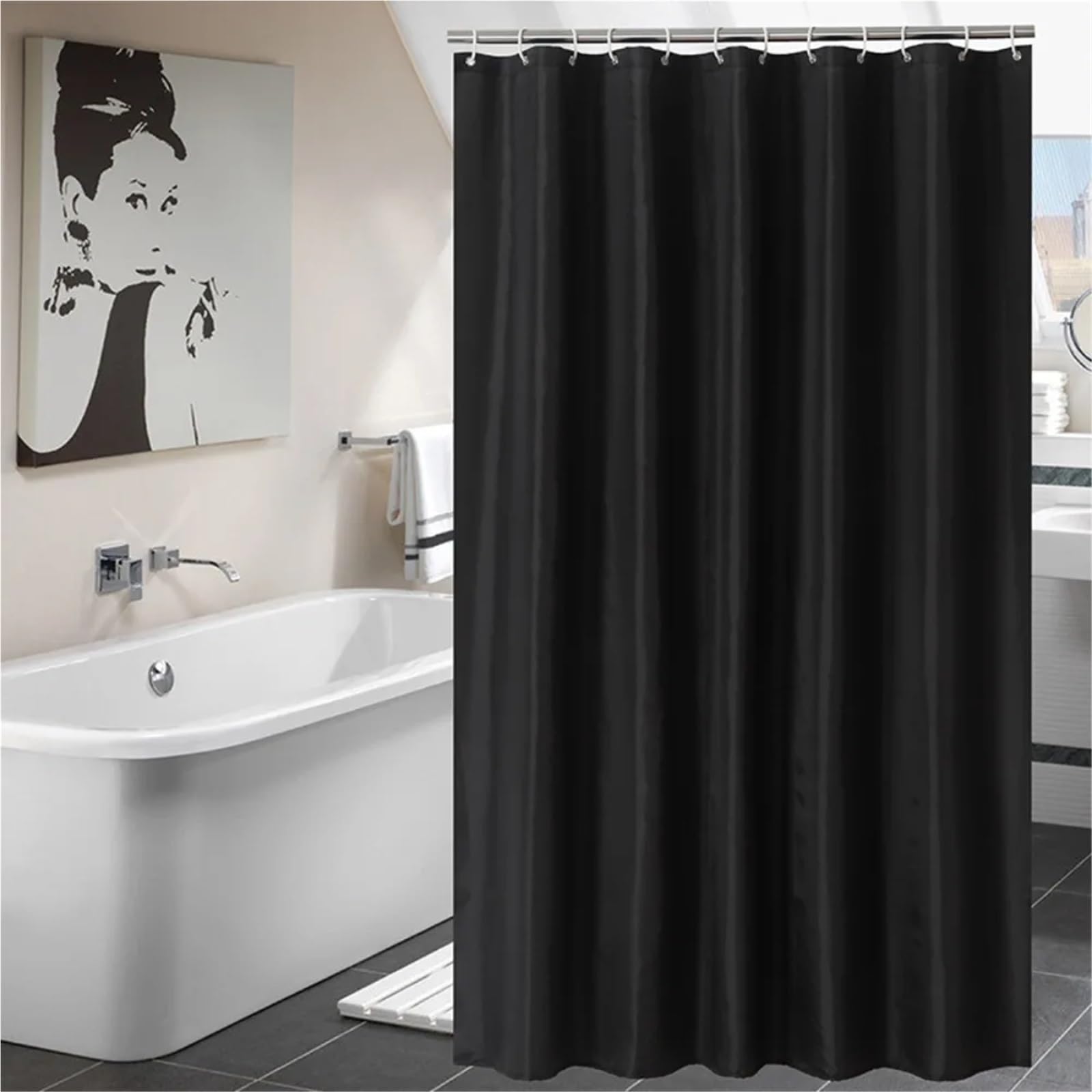 Cortina de Ducha Cortina de Ducha baño PEVA Impermeable bañera Cortinas fácil Limpiar a Prueba con Ganchos(120x180cm)