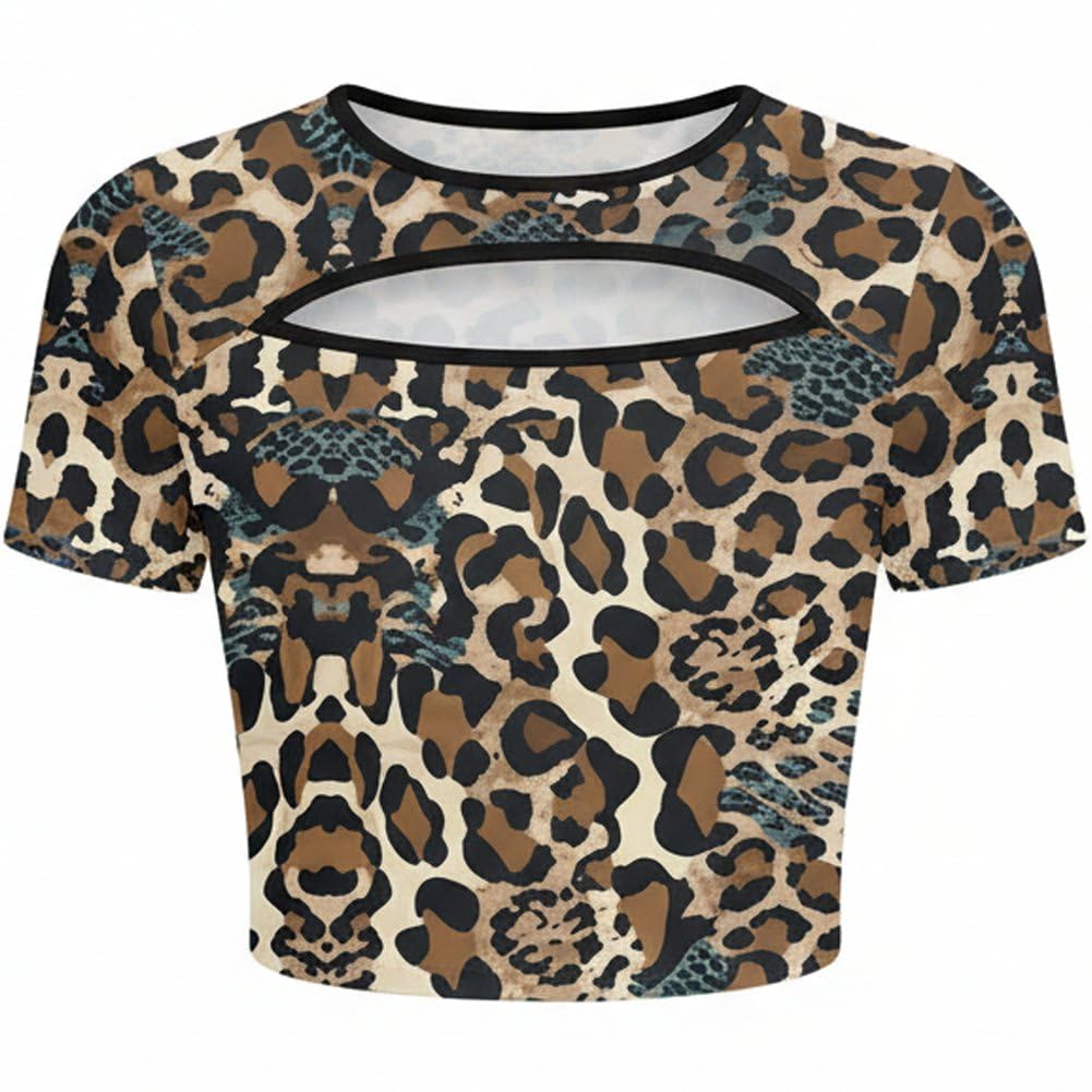 Haut court imprimé léopard style années 2000 tee shirt moulant de fête