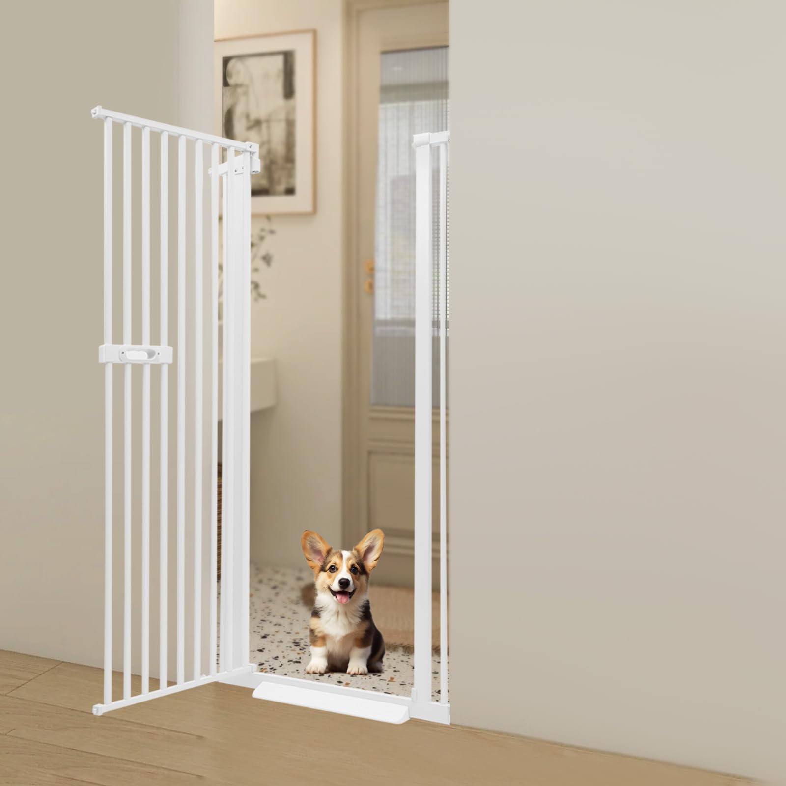Rejilla protectora para mascotas, puerta de protección extra alta para mascotas, puerta de seguridad ajustable para gatos y perros pequeños para salón, pasillo, escaleras y balcón, 85 x 52 x 150 cm