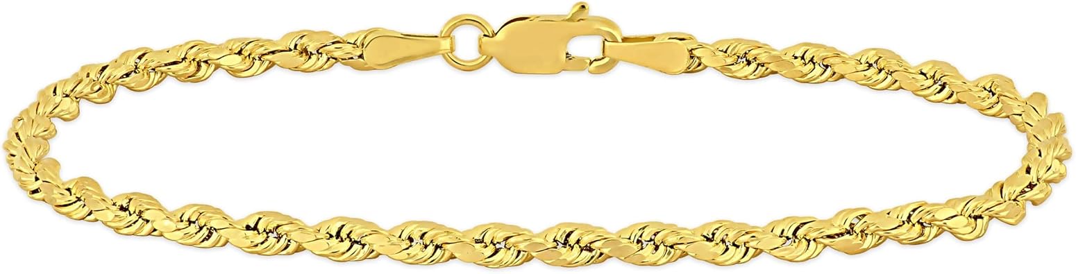 Gold Rope Chain Bracelet for Men & Women 100% Real 10k or 14k Gold, Lightweight, Premium Craftsmanship