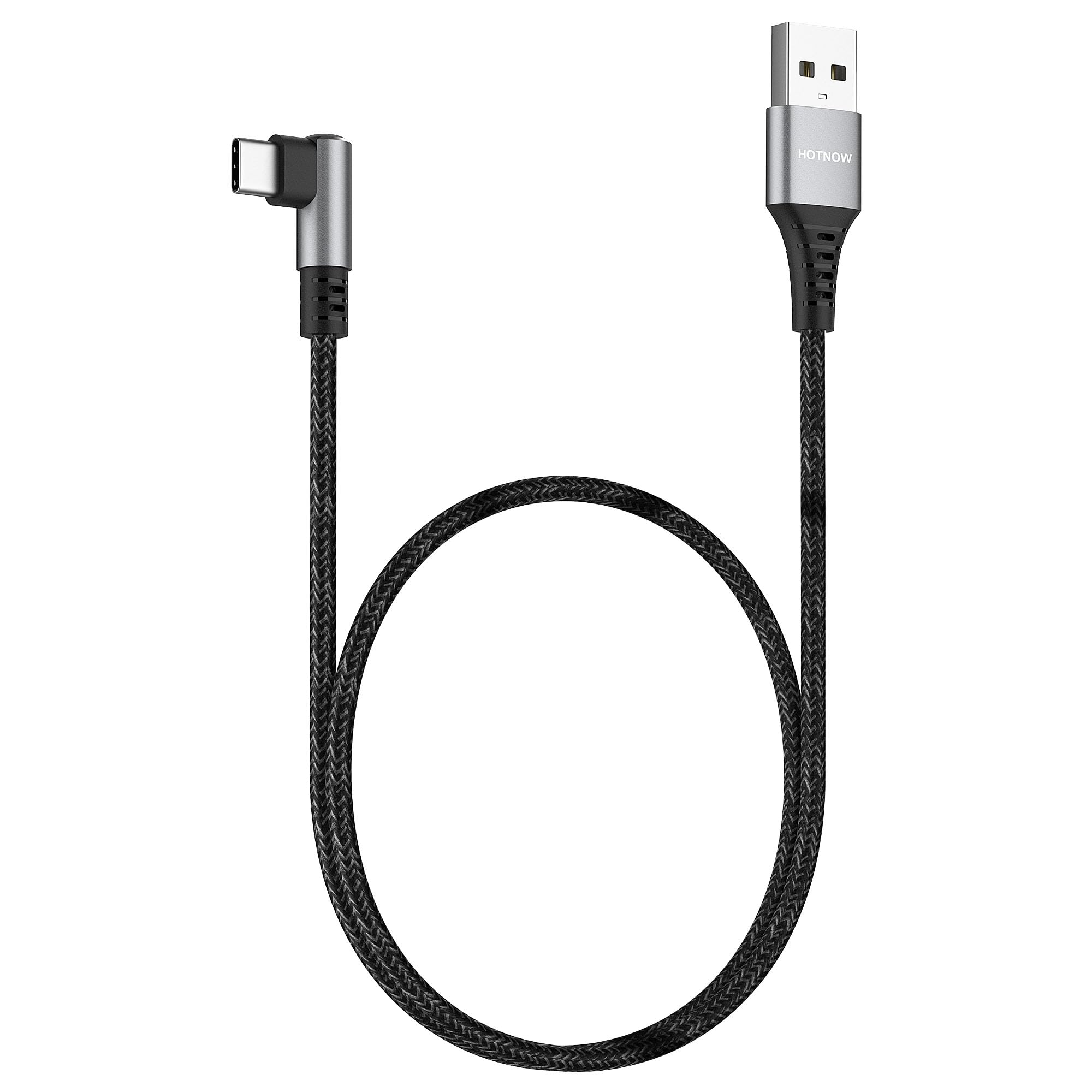 Short USB C Cable Right Angle 0.5m 2 Pack, 50cm USB A to USB C Cable 90 Degree Braided Cord Compatible with iPhone 16/16 Pro, iPhone 15/15 Pro/15 Pro Max, iPad Pro/Air