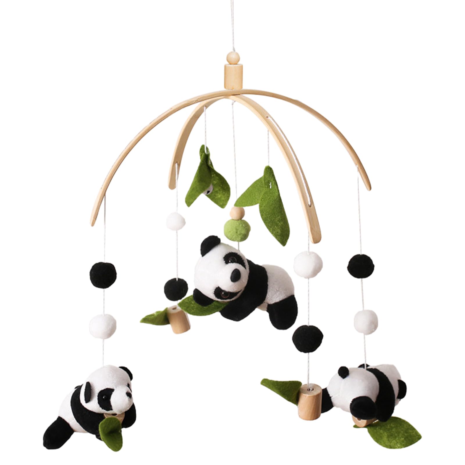 Mobile Baby Windspiele Panda, 3D Mobile Babybett Holz mit Glocke, Neugeborenen Bettglocke mit Filzbällen, Perfekt als Geschenk zur Geburt (A)
