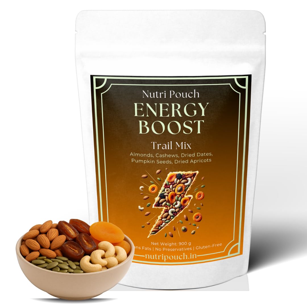 Nutri Pouch Energy Boost Trail Mix 900g – Premium Dry Fruits & Nuts Blend with Almonds, Cashews, Dry Dates, Apricots & Seeds | Healthy Snack, Rich in Protein & Fiber, No Preservatives-image-9