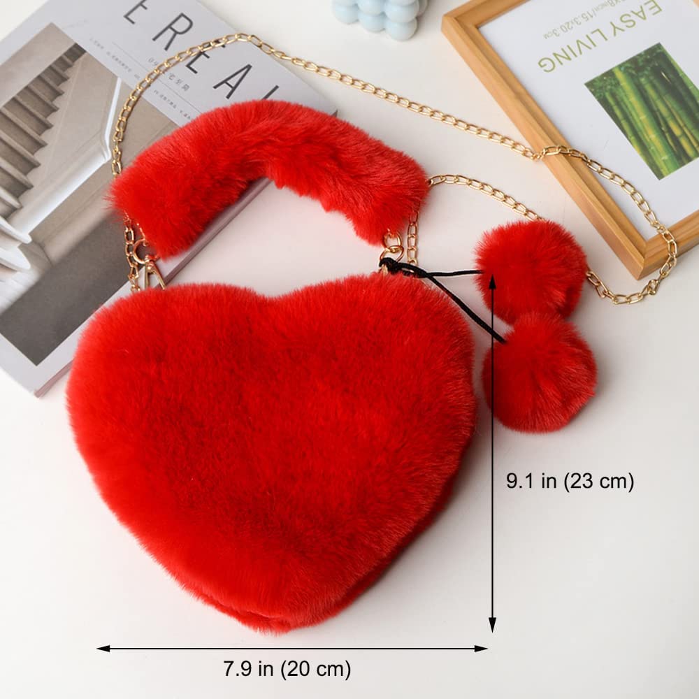 ANESHA Trending Now RED Heart Bag with Pom Pom Charm SIZE – 23 x 20 CM RED Color pack of 1