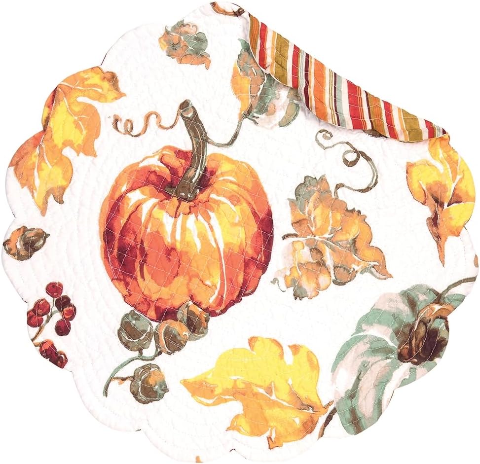 C&F Home, Set of 4 PCS Placemats,Watercolor Pumpkin Round Placemat, Mutiple