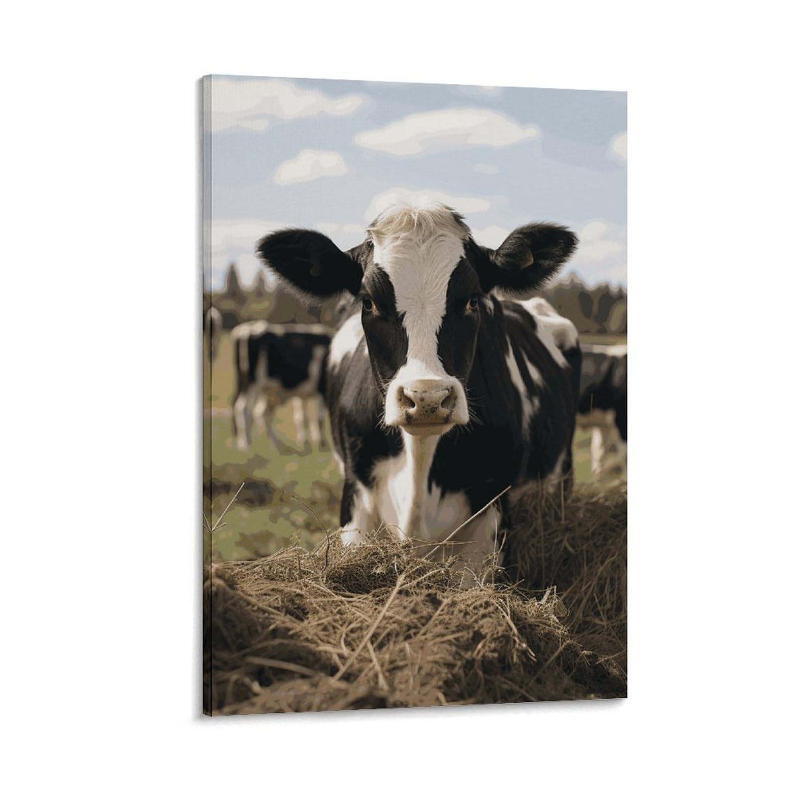 Canvas Wall Art for Living Room 16"x24" Modern Artwork Painting Pictures Hanging Canvas Prints Cute Cows Aesthetic Wall Art for Bedroom Bathroom Office Wall Art Print Decor Cute Cows Canvas Wall Art