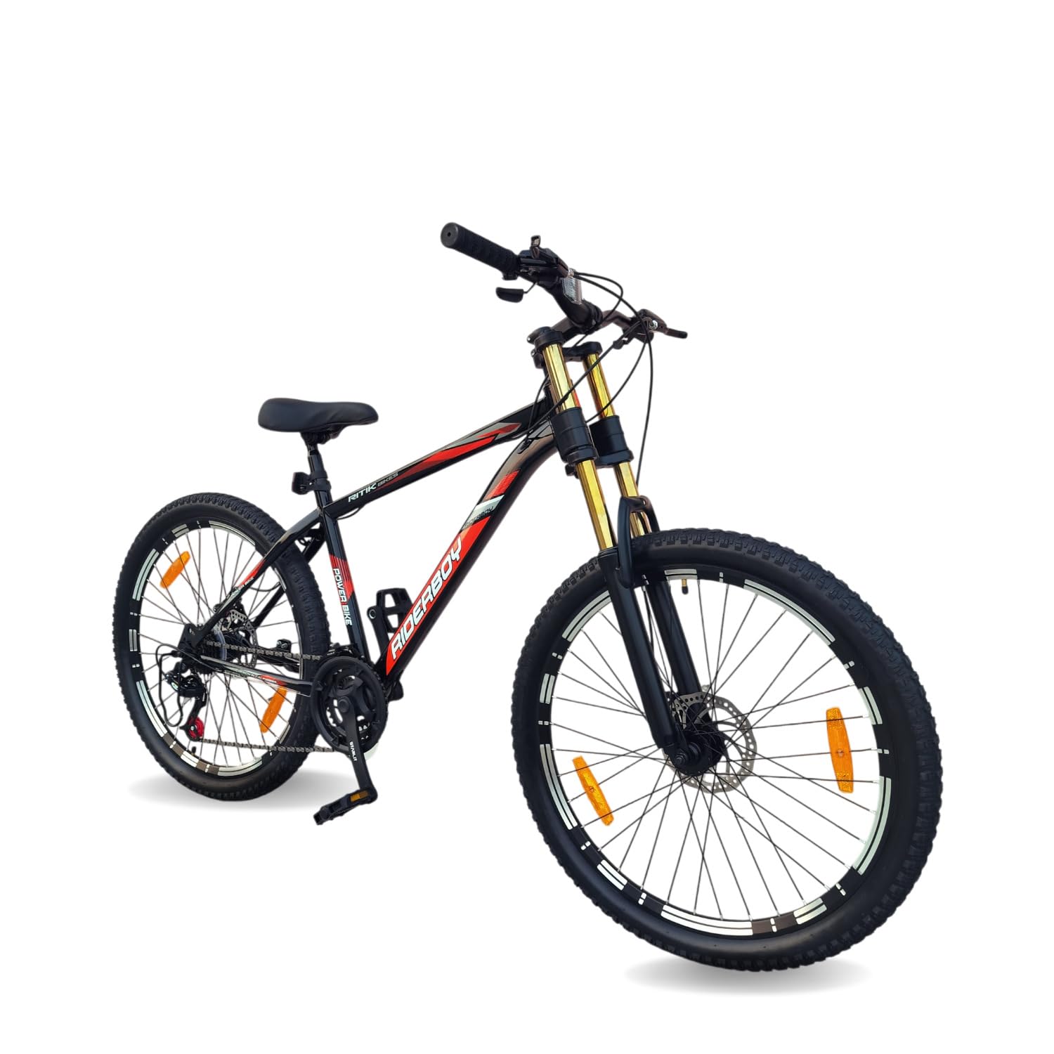 RIDERBOY 26T Steel Frame Mountain Bike with Double Crown Suspension, 21 Speed Gear, Disc Brakes, 18 Inch Frame-picture-11
