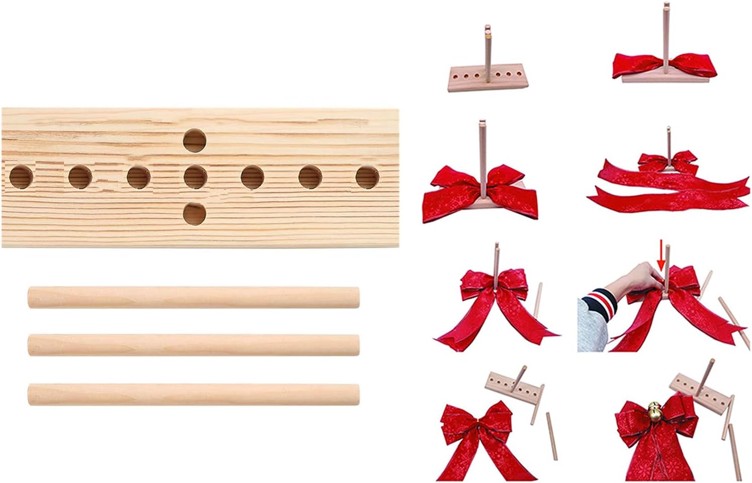 Bow Maker Making Tool for Ribbon, Wooden Wreath Maker for Making Gift Bows, Wrist Corsages, Wedding Party Decor Event Decorations