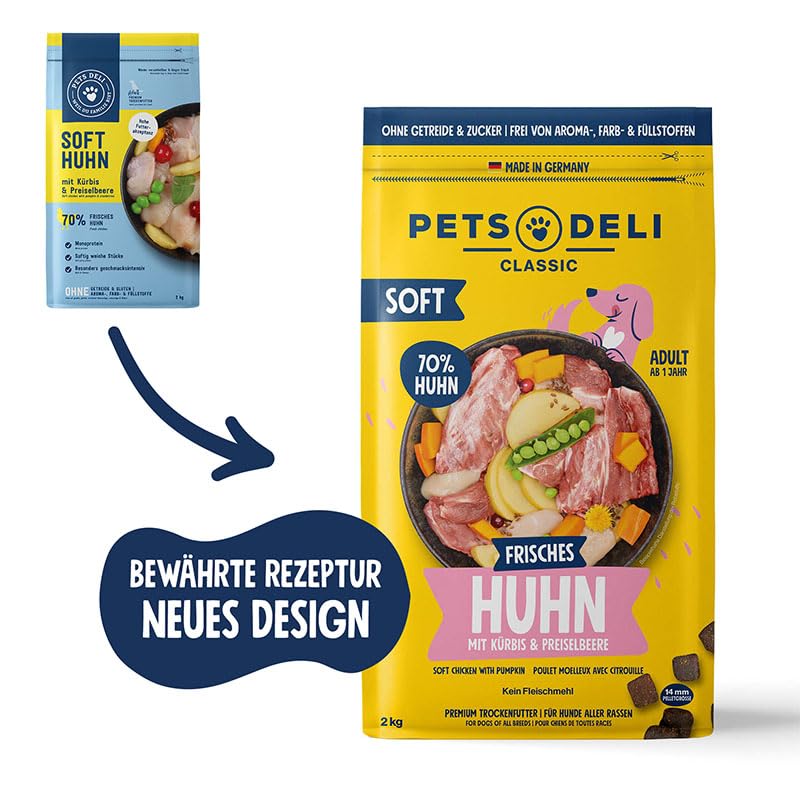 Pets Deli Soft Trockenfutter für Hunde mit Huhn & Kürbis, 2kg