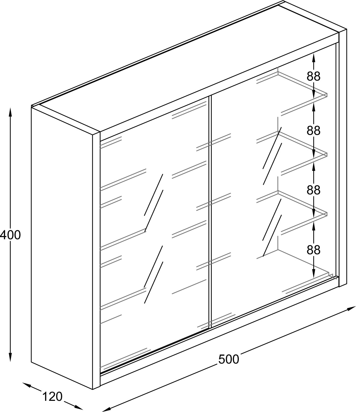 VCM Glasvitrine hängend | Vitrine Glas | Maße: H. 40 x B. 50 x T. 12 cm | Hängevitrine Glas | Modern und platzsparend | Glas Vitrinenschrank - Drivalo S