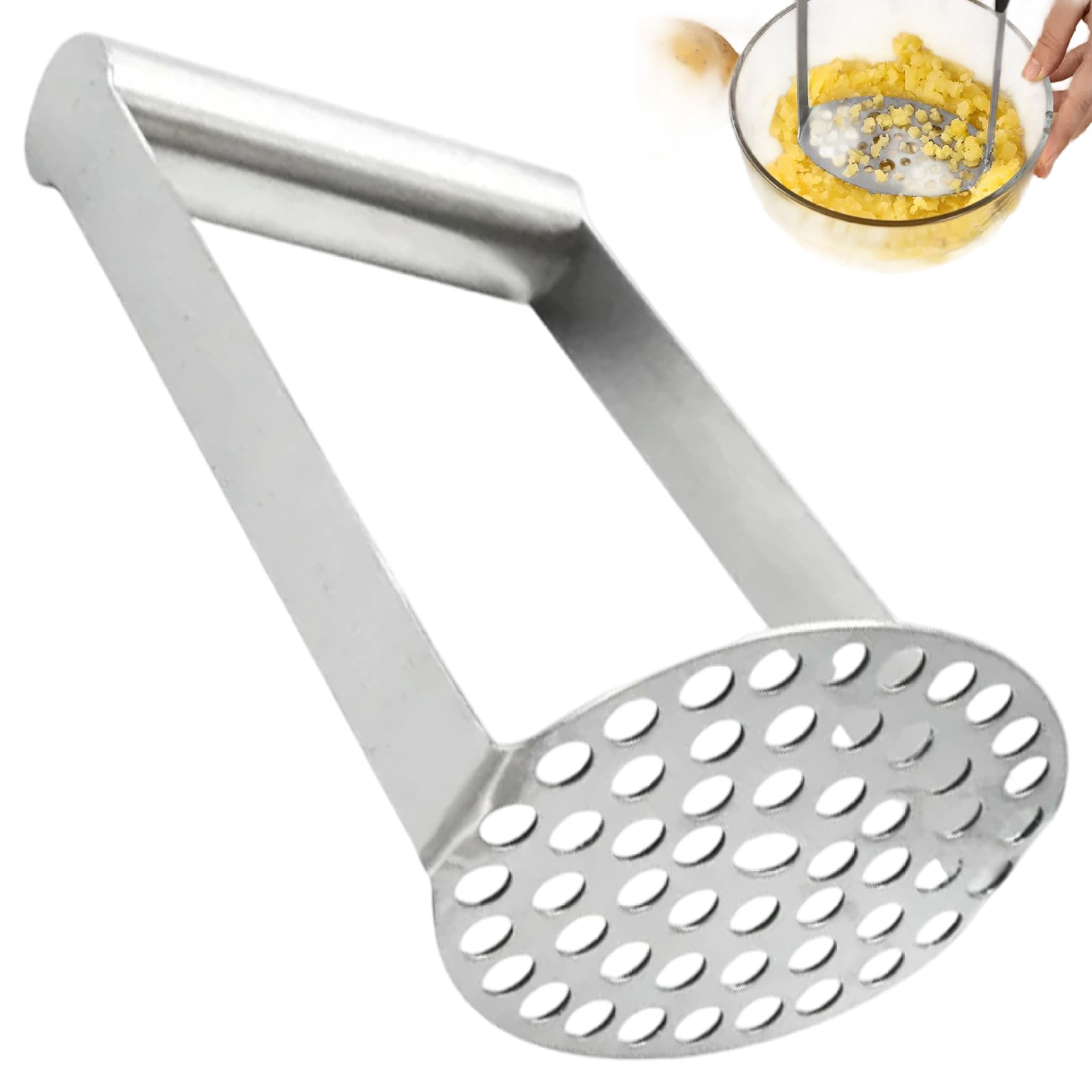 Dagllgew Silver Potato Masher, Heavy Duty Stainless Steel Potato Masher With Ergonomic Horizontal Handle For Potatoes, Avocados, Beans & Vegetables Stainless Steel Mashed