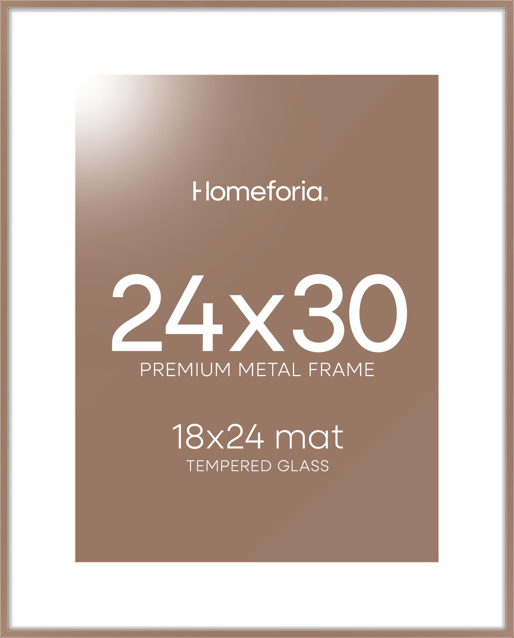 Homeforia 24x30 Poster Frame Mocha, High End Metal 24 x 30 Picture Frames with Mat 18 by 24 inches Photo, 24x30 Mocha Frame Matted to 18x24 Print, 30x24 Large Frame, Tempered Glass, Wall Kit, Set of 1
