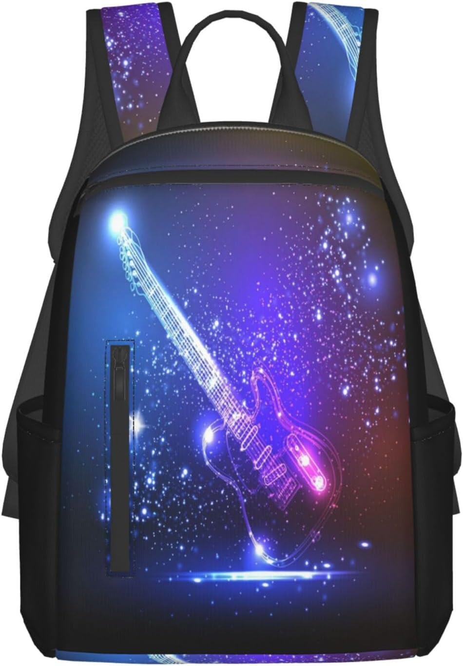 15l Lightweight Polyester Backpack Compact Slim Casual Daypack With Adjustable Straps For Everyday Work Travel Commute Blue Glow Light Guitar Music Concert Rock Wire