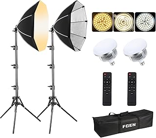 FGen Softbox, Iluminação para Fotografia 2x85W 2700-6400K, Kit Softbox Octogen 2x50cm para Fotografia com Suportes de Luz Totalmente Ajustáveis de 1,5m para Fotografia de Retrato, Live Streaming