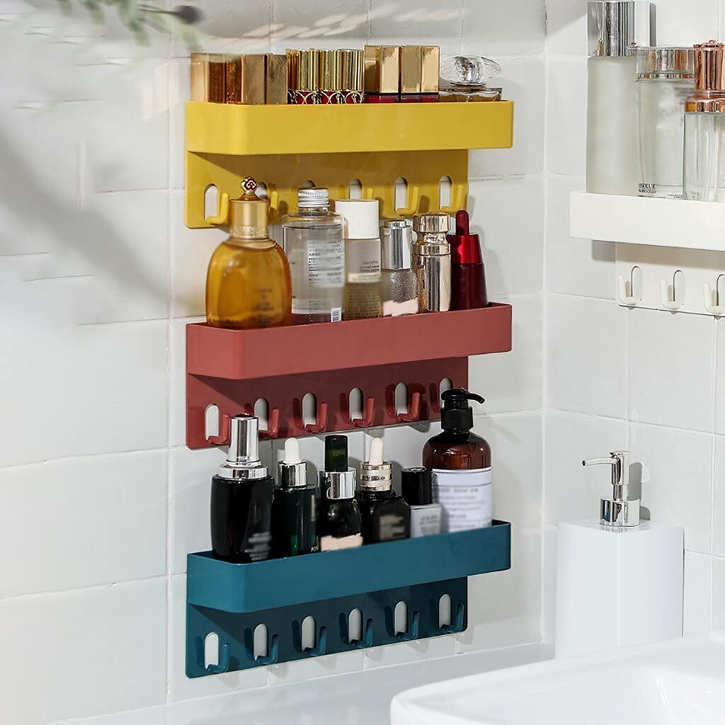 DRIZA Self Adhesive Plastic Kitchen Bathroom Self with 6 Hook | Multipurpose Wall Holder Bathroom Storage Rack (Multi Color- Standard Size) 2
