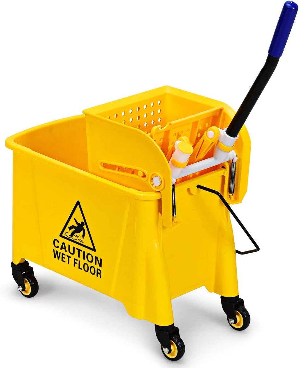 S AFSTAR 20L/21 Quart Commercial Mop Bucket with Wringer, Portable Mop Bucket with Wheels & Handle, Household Mop Wringer Bucket for Home Office Market Restaurant Hotel (Yellow)