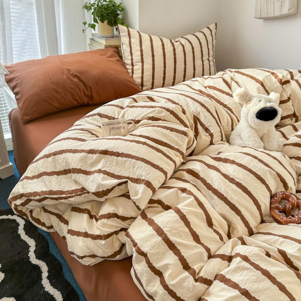Beige Striped Duvet Cover Sets Double Beige Brown Stripes Bedding Set
