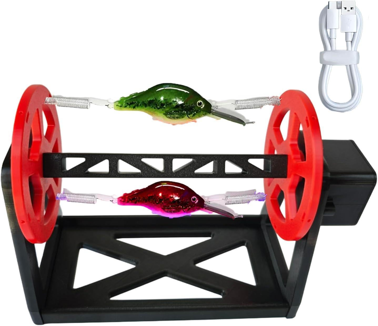 Red Rotating Fishing Lure Drying System,with USB Charging, Fishing Lure Epoxy Resin Rotating Drying Stand,Even Coat for Fishing Lures After Painting,Best Tool