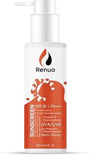 Renua Sunscreen SPF 40 PA+++, For Men & Women, Non Sticky, Sun Protection and Water Resistant Price In India