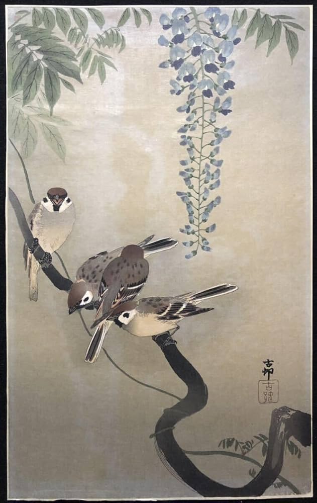 Amazon.co.jp: 木版画 小原古邨 祥邨藤枝に三羽の雀長大判 明治 Amazon.co.jp: 木版画 小原古邨 祥邨藤枝に三羽の雀長大判 明治