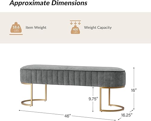 Miniatura 2 de EcoHarbor - Banco otomano de terciopelo para dormitorio, banco tapizado en el extremo de la cama con patas doradas, taburete reposapiés para sala,