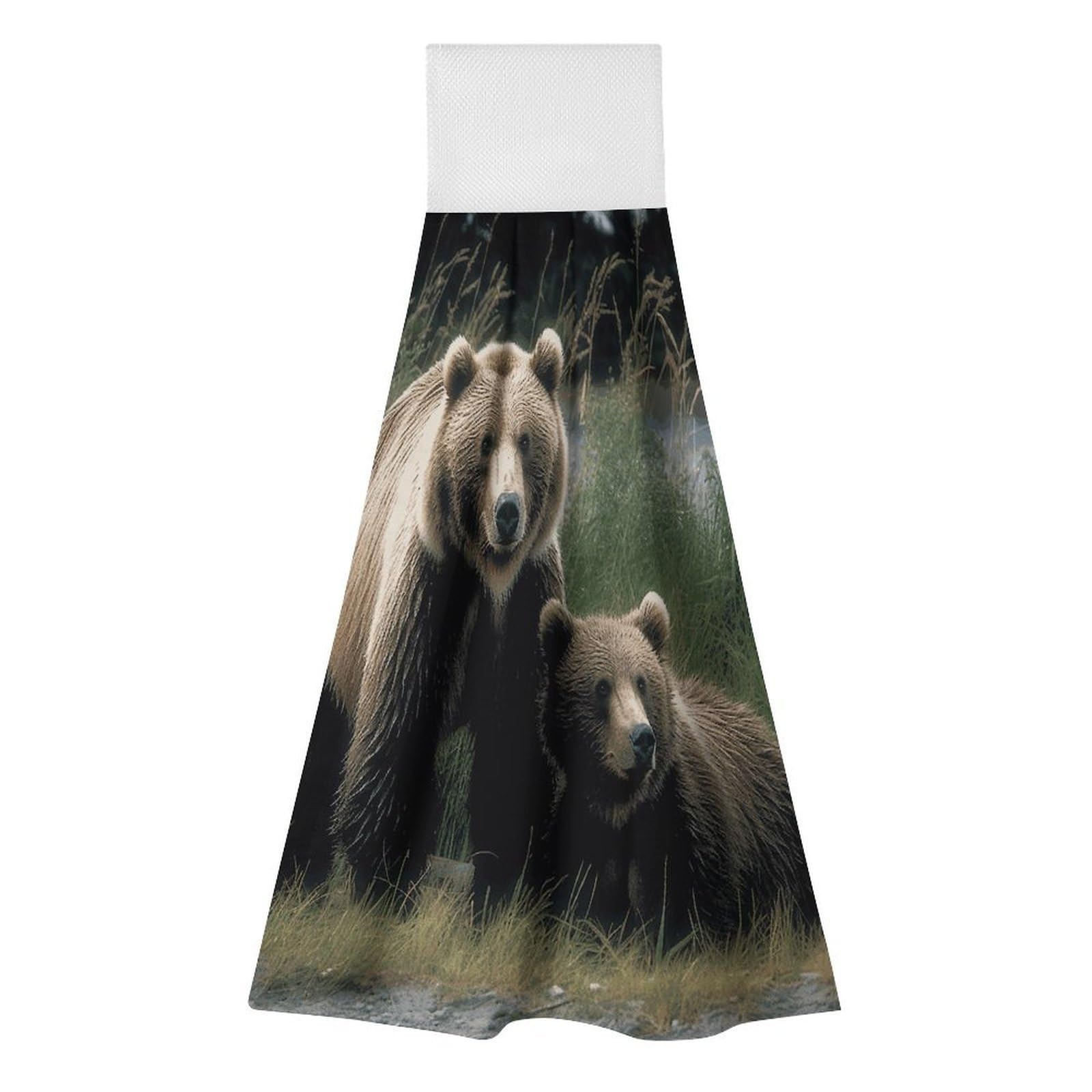 BTCOWZRV A Mother and A Cub Bears Hanging Kitchen Towels with Loop, 2 PCS Luxury Hand Towels for Bathroom, Soft Microfiber Absorbent Face Towels Quick Dry Cleaning Cloths for Kitchen Dish Towels