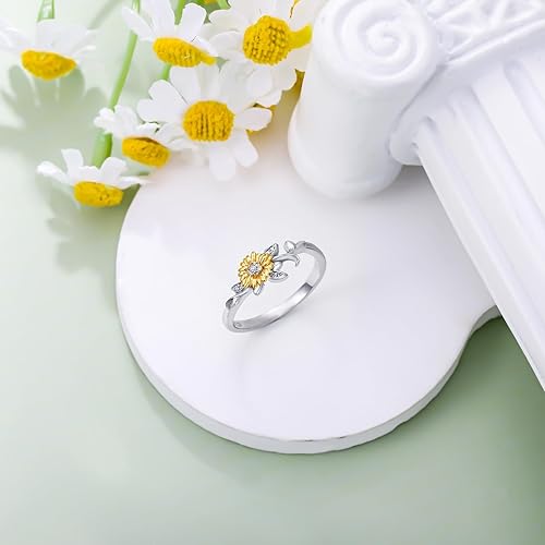 Miniatura 3 de Anillo de girasol de diamante para mujer, plata de ley 925, anillo de girasol con diamantes cultivados en laboratorio, regalos de joyería