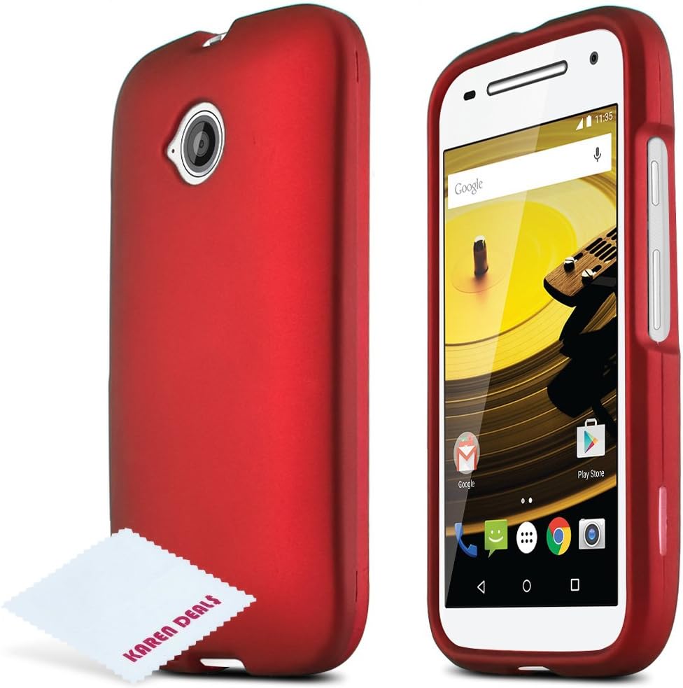 Moto E 2nd Gen Case, Protective Rubberized Hard Case [Anti-Slip][Extra Slim] with Free Micro Fiber Cleaning Cloth for Motorola Moto E 2nd Generation, 2015 [Red]