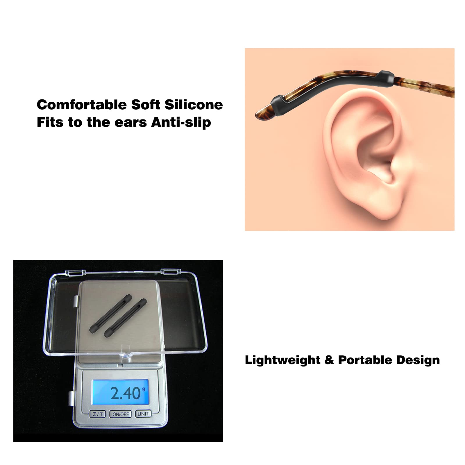6 Paar Silikon-Brillenbügelspitzen Hülsenhalter Anti-Rutsch Elastische Brille Ohr Grip Komfort Brillenhalter hinter den Ohren für Lesebrille Sonnenbrille (Schwarz)