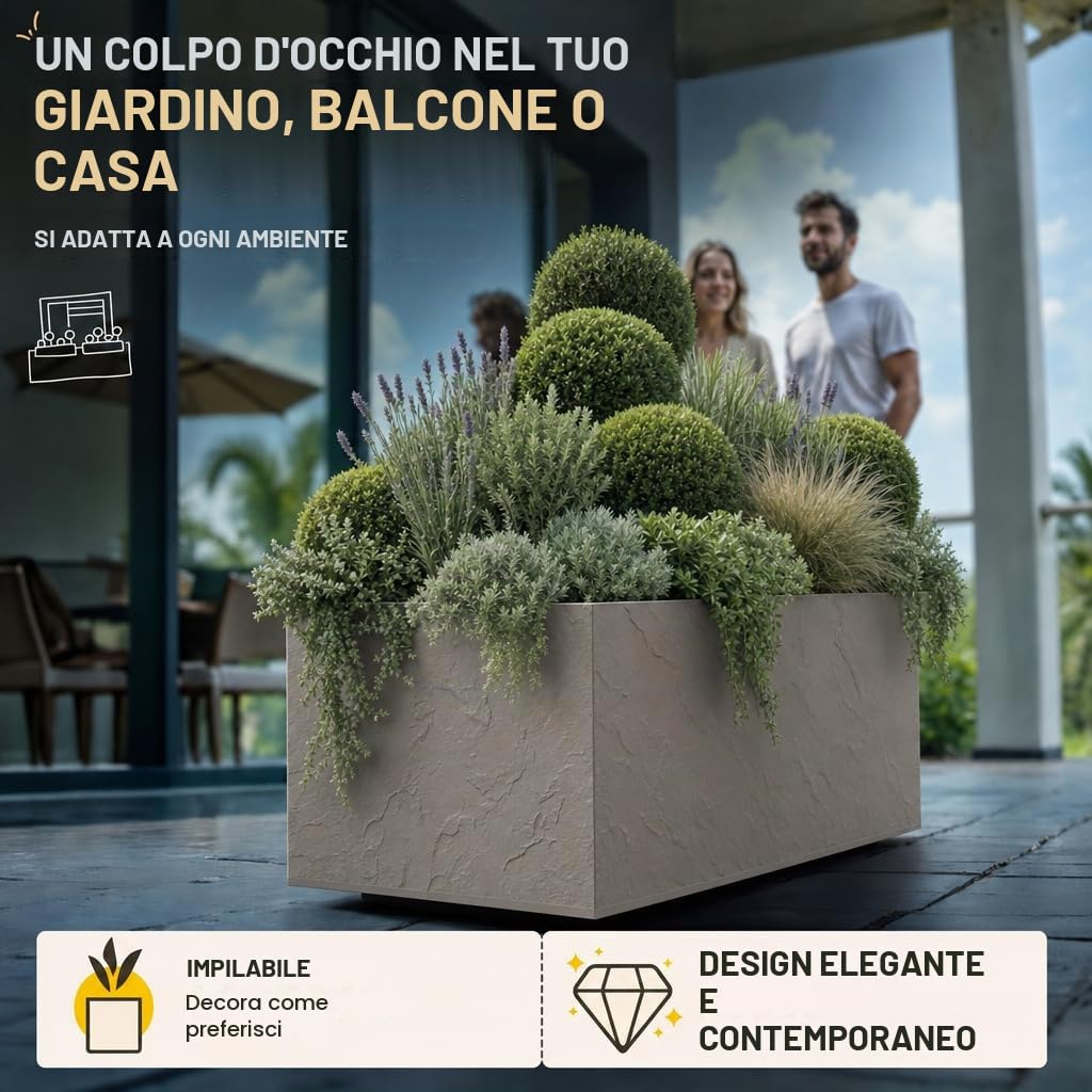 Ondis24 Vulkan Pierre Vaso da fiori, 100 cm, effetto ardesia con serbatoio d'acqua, resistente all'inverno (grigio chiaro)