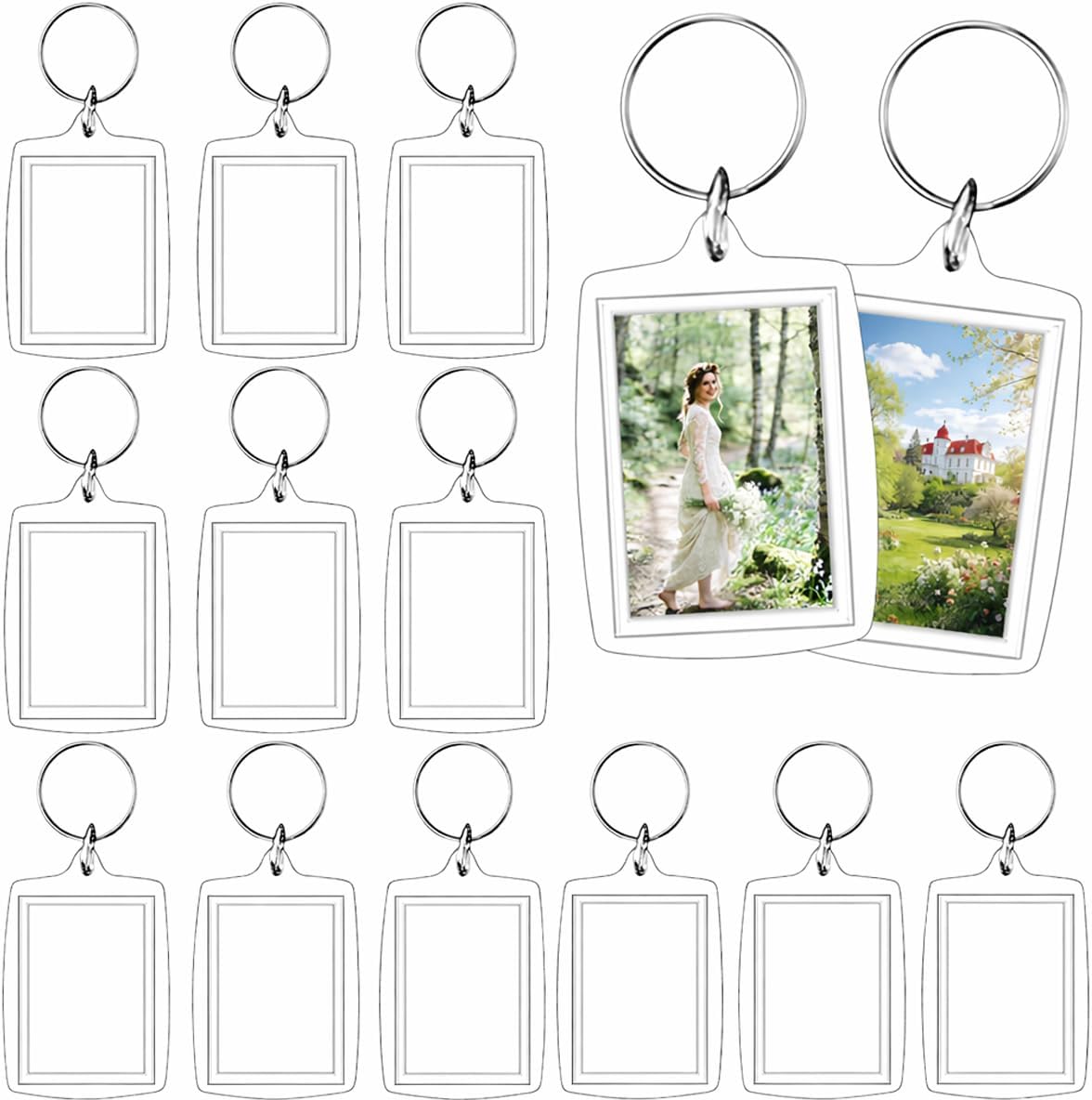 REDANHA 12pcs Acrylic Photo Frame Keychain Holder 2 x 3 In Picture Insert Blank Keyring Clear Picture Holder for DIY Craft