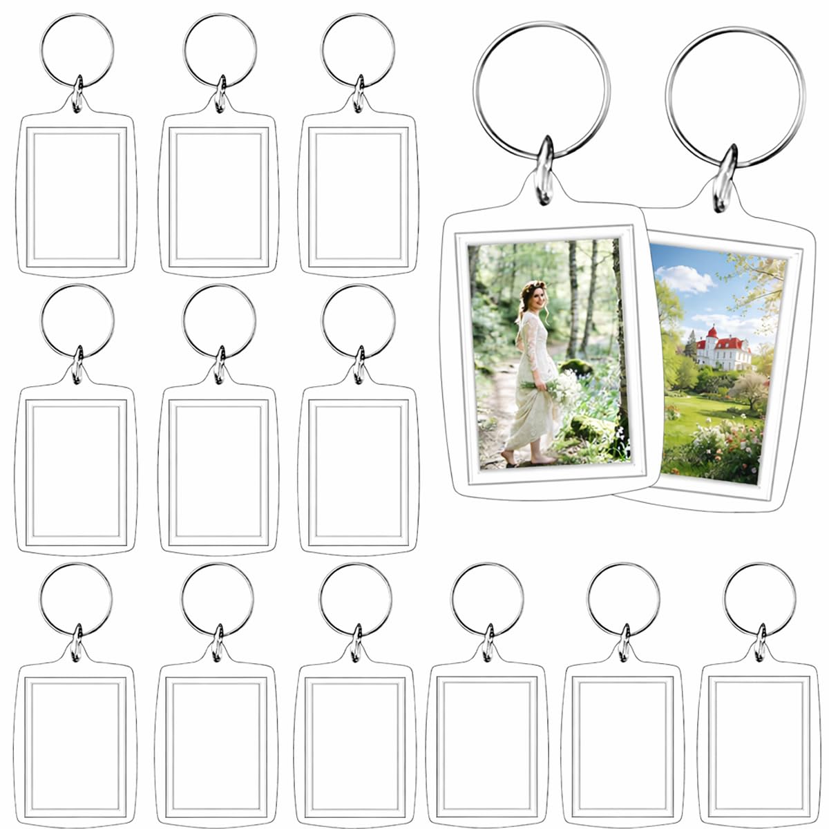 REDANHA 12pcs Acrylic Photo Frame Keychain Holder 2 x 3 In Picture Insert Blank Keyring Clear Picture Holder for DIY Craft