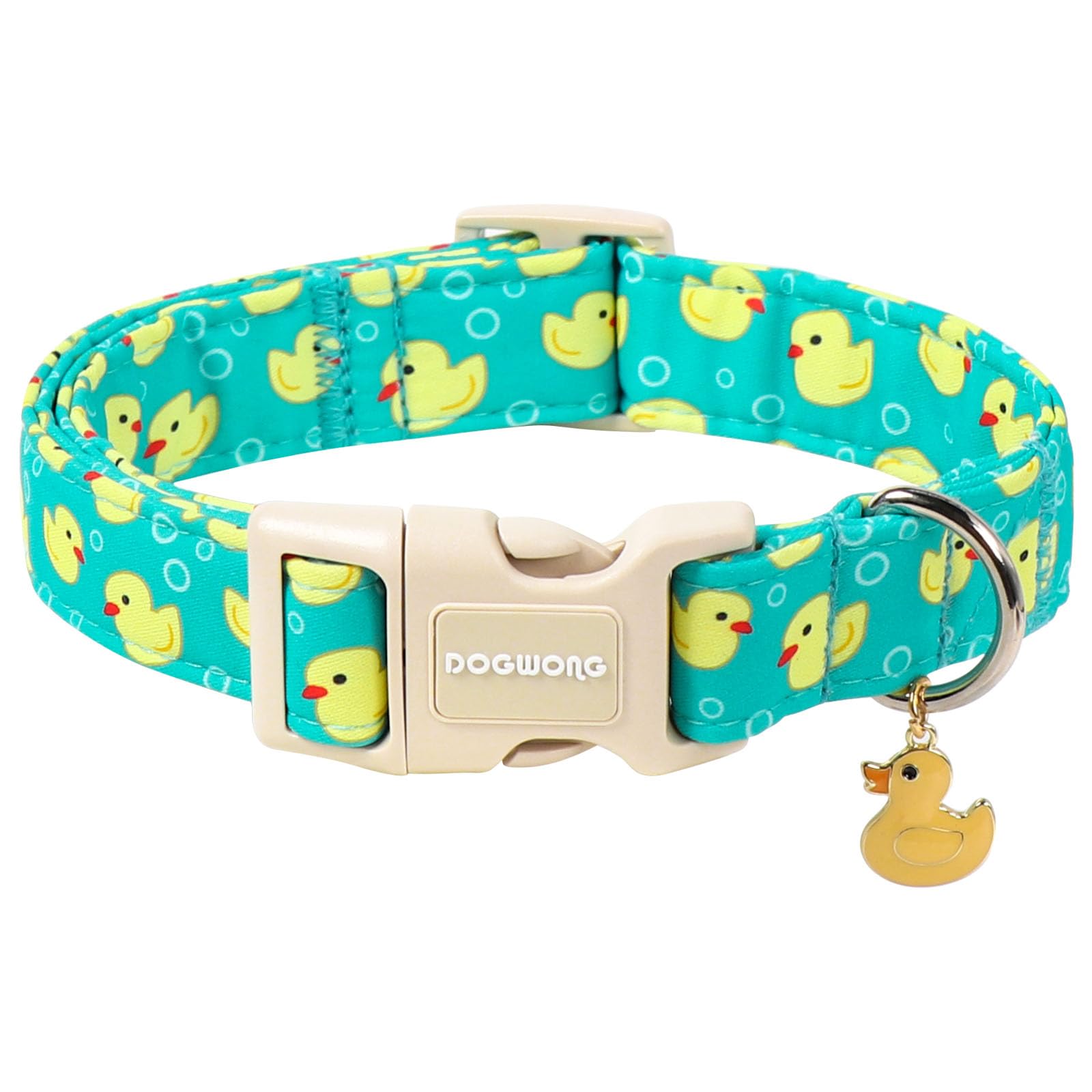 DOGWONG Ducky Pattern Cute Collar, Spring Summer Female Male Collars Pets Gift Adjustable Heavy-Duty Duck Pet Collars for Medium Dogs, Neck 14-21 inches - 1