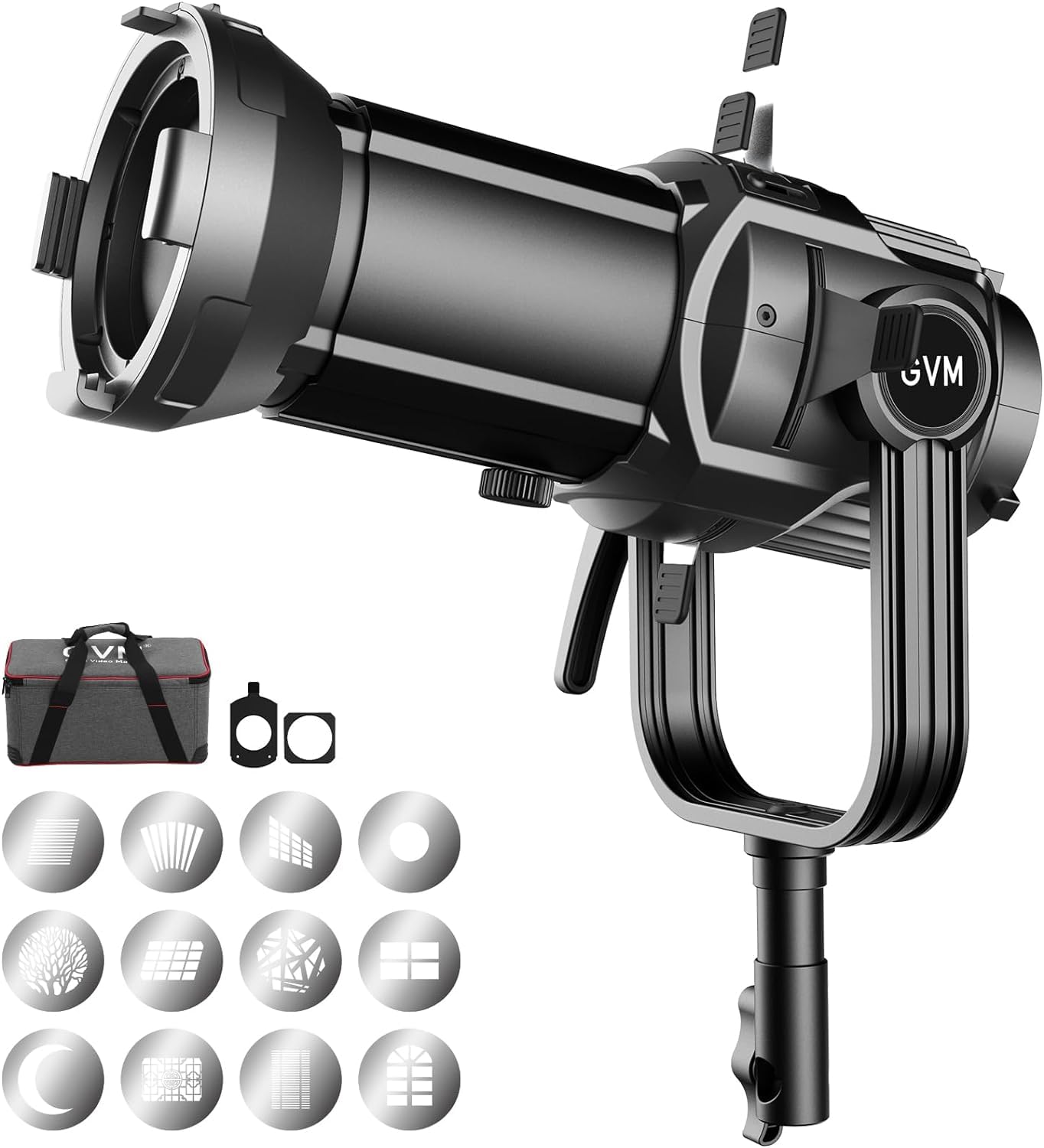 GVM Optical Snoot Focalize Condenser, CXT-36 Bowens Art Special Effects Shaped Light Projektor Attachment mit 12 Grafikkarten Focalize Snoot Optical für GVM P80S, G100W, PR150, 200B, 300B Videoleuchte
