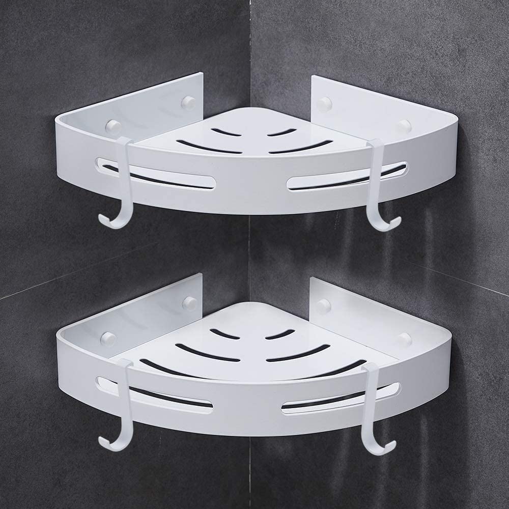 Étagère de salle de bain d'angle adhésive sans perçage en aluminium blanc pour douche et cuisine